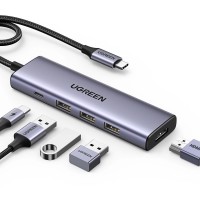  Adapteris Ugreen CM511 USB-C to HDMI 1.4 + 3xUSB-A + USB-C PD100W gray 